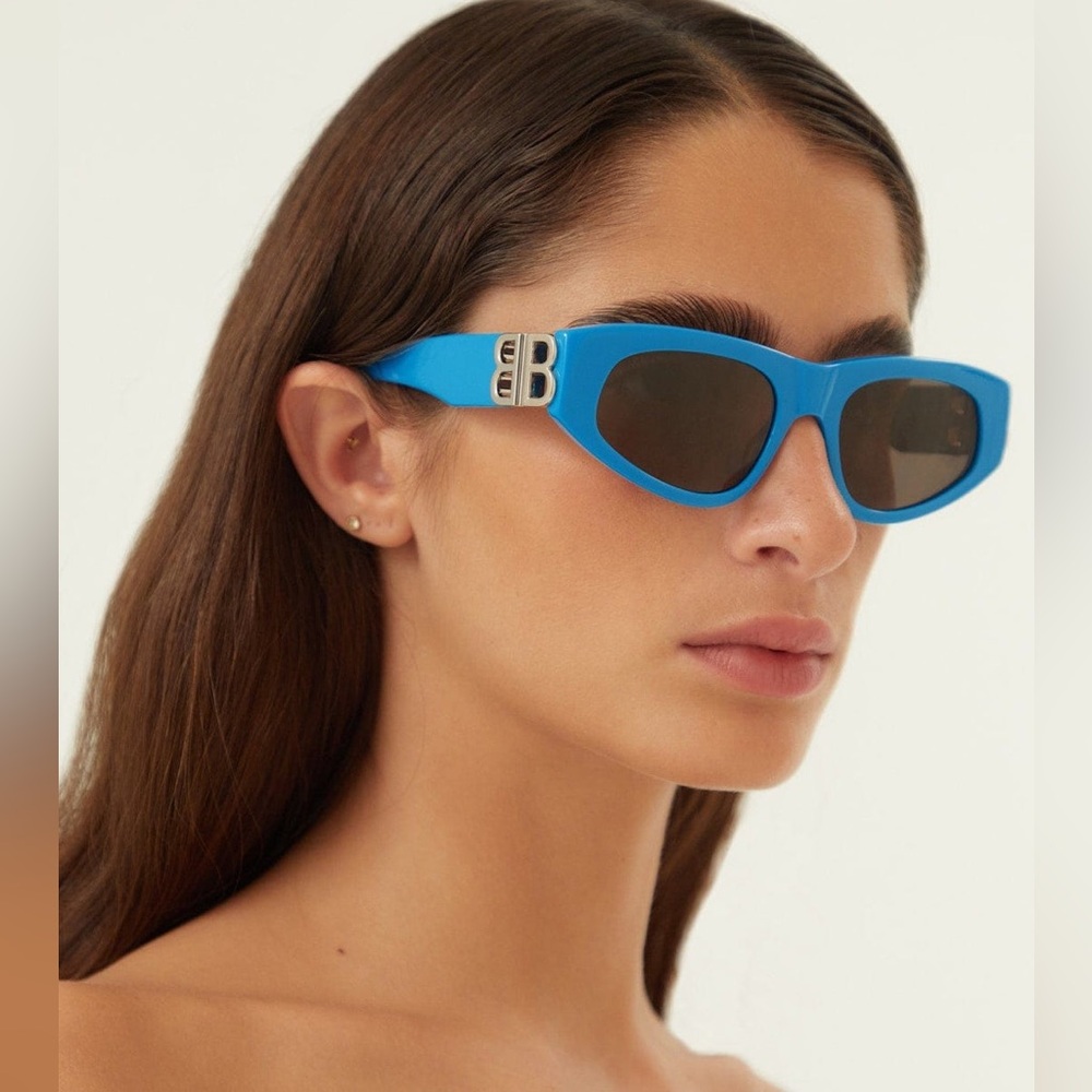Balenciaga Dynasty BB0095S 011 Blue Silver Grey Lens Women Sunglasses Authentic